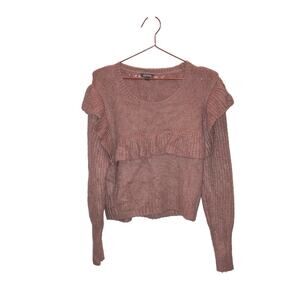 Wild Fable Mauve Cropped Ruffle Detail oversized stretchy soft Sweater - Small
